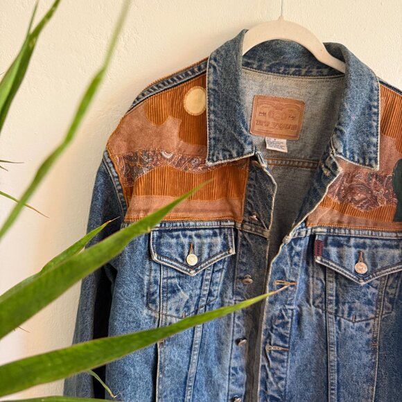 Et Vous Vintage 90s Heavyweight Denim Jacket with Southwestern / Western Quiltin - Picture 3 of 6